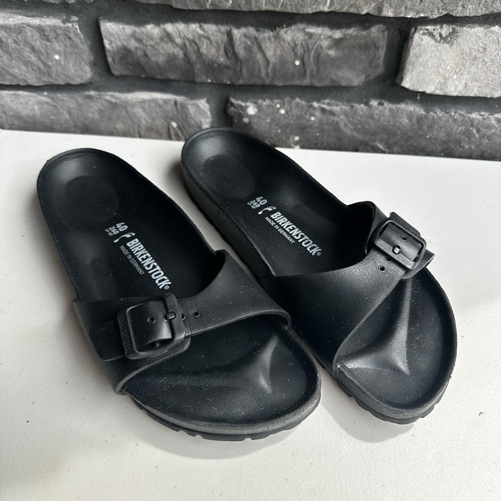Birkenstock Madrid EVA One Strap Slides Sandals Adjustable Buckle Black 40/US 9